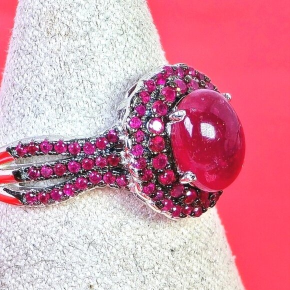 925 Sterling Silver Ring with Natural Ruby 8x6mm. - Picture 2 of 10